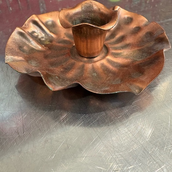 VINTAGE GREGORIAN COPPER CANDLE HOLDER 4 x 4 x 1  1/2 INCHES CANDLESTICK DECOR - Picture 2 of 5